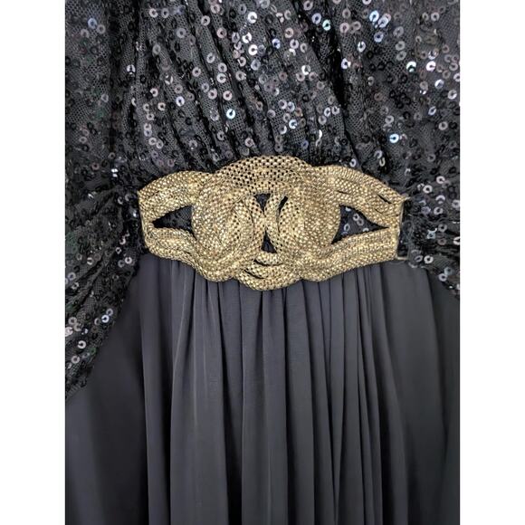 Cachet Navy Blue Sequin Top Maxi Dress Formal Gown Mother Of Bride Wedding Sz. 8 - Picture 2 of 9